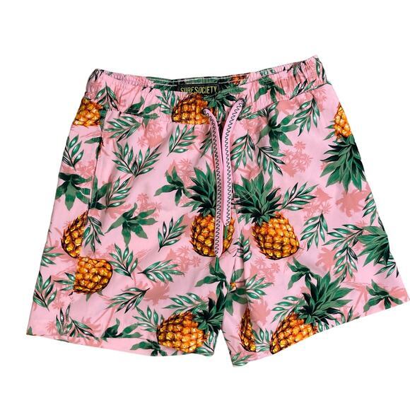 Surf Society Men's Pineapple Board Shorts Pink Swim Trunks Size S - Picture 1 of 7